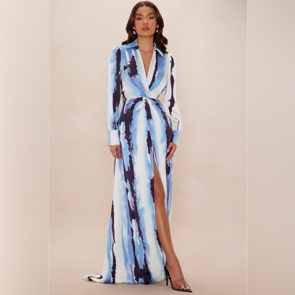 Fashion Nova Blue and White Maxi Dress
